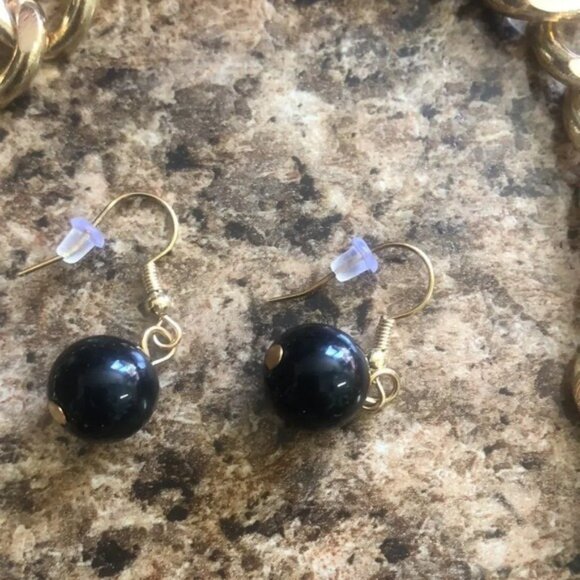 Bunchy Black Bead Bib women Necklace on Gold tone Chain with‎ matching earrings - Picture 2 of 6